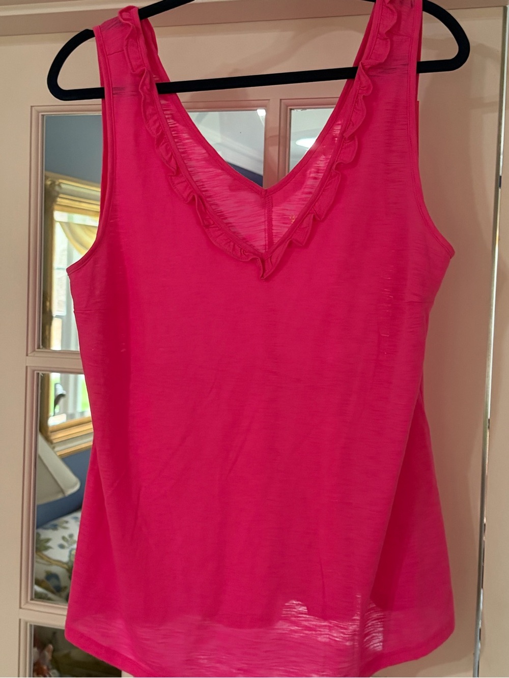 Lilly Pulitzer Hot Pink Ruffle V-Neck Tank